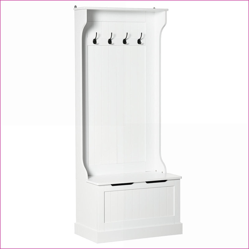 Coat Rack Hall Tree with Storage Bench | White | MDF, White