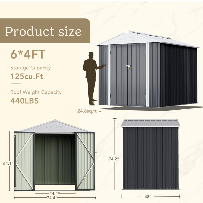 GUNJI 6 ft. W x 4 ft. D Metal Storage Shed | Wayfair
