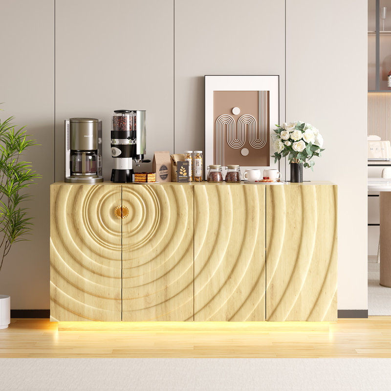 Buffet de 63 po avec 7 lumières DEL éblouissantes, station de charge et capteur de mouvement, Chêne
