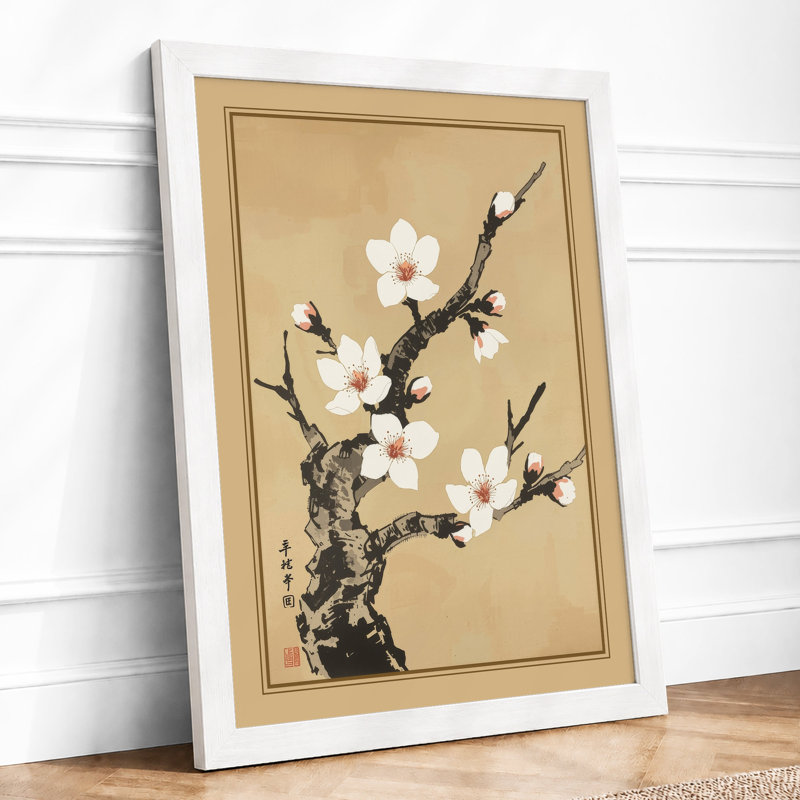 Blossoms on Branch Japandi - Framed Print, A4 - 29.7 x 21.0 cm, White