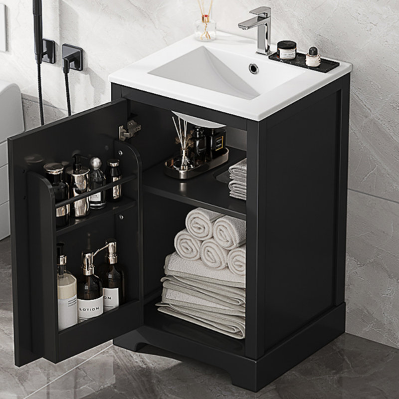Meuble-lavabo de 20 po avec lavabo, armoire de salle de bain avec porte à fermeture douce, support de rangement et tablette réglable, meuble-lavabo