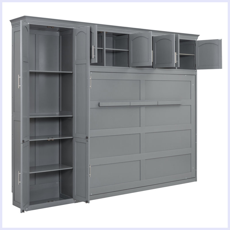 Lit escamotable moderne avec armoires, Gris