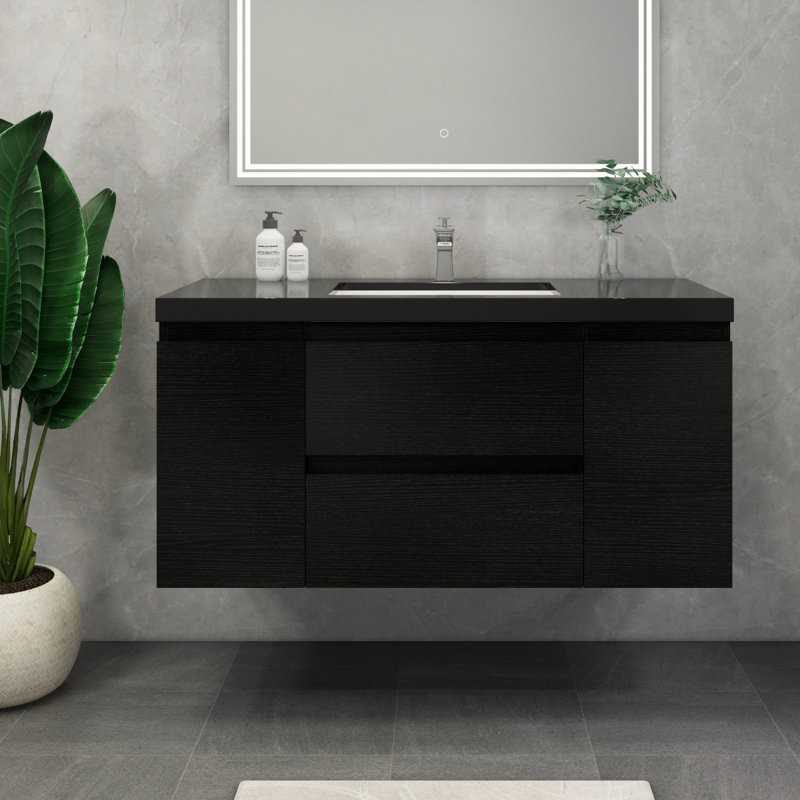 Castin 48" Wall-Mounted Single Bathroom Vanity Set, Rich Matt Black