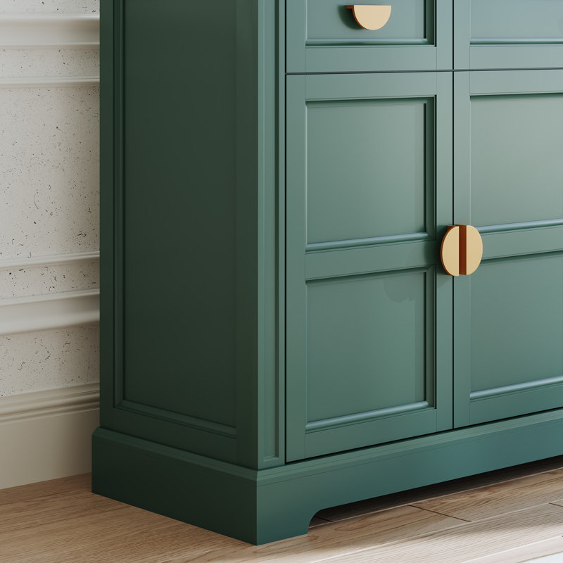 Buffet 59 po à 3 tiroirs, armoire de rangement 4 portes de style Mid-Century, Vert
