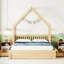 Grand lit en bois avec garde-corps de 15,3 po et 2 tiroirs de rangement utiles - plateforme naturelle