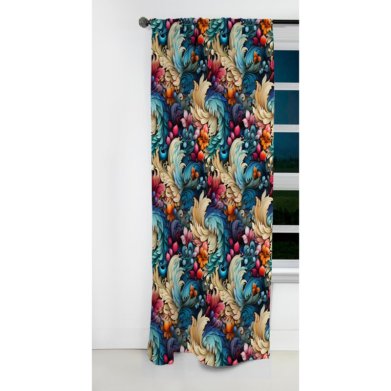 Rideau à motif floral motif cachemire Zen Tranquility IV - 1 panneau, L 52 po x L 108 po