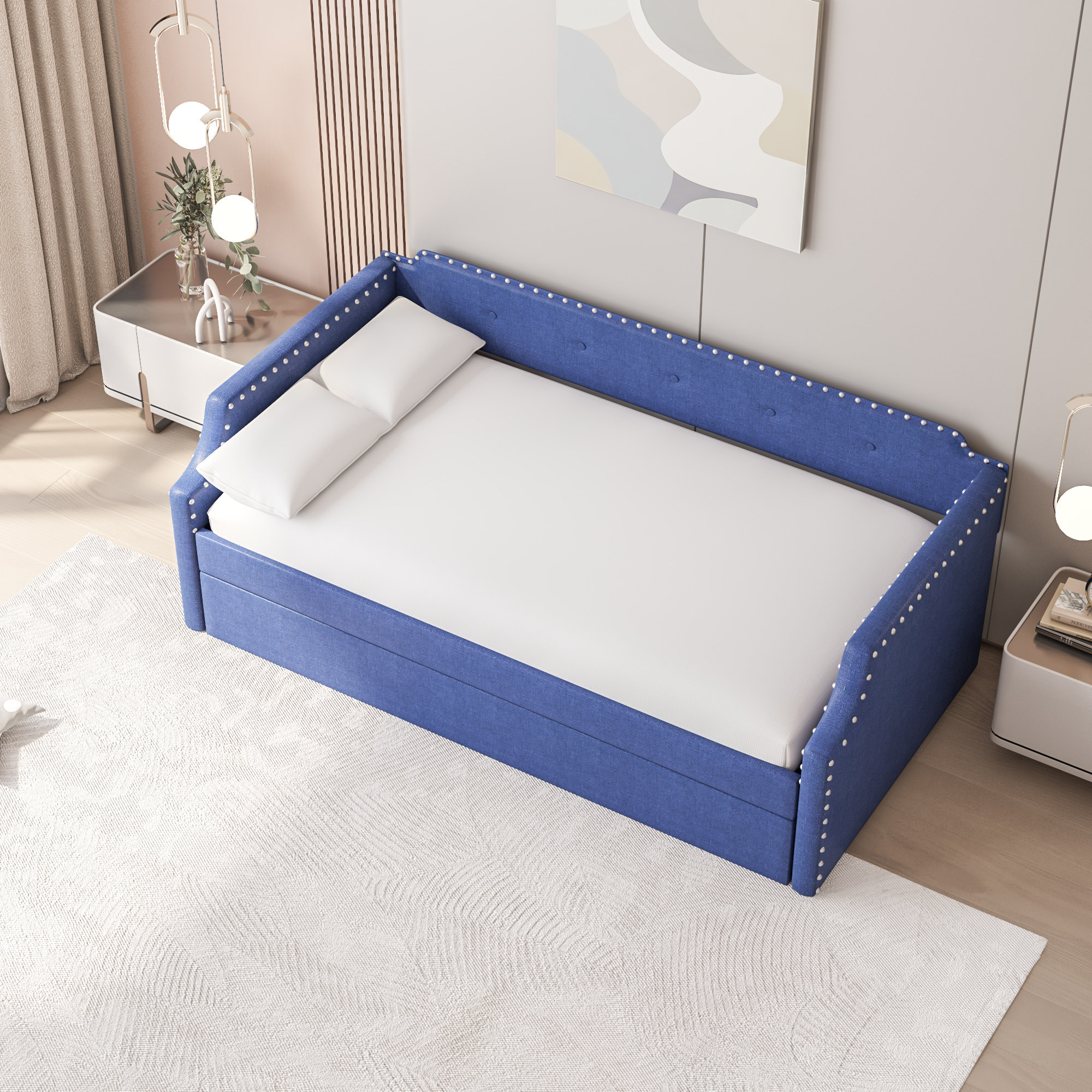 Red Barrel Studio® Modern Upholstered Daybed With Trundle Gray Pine