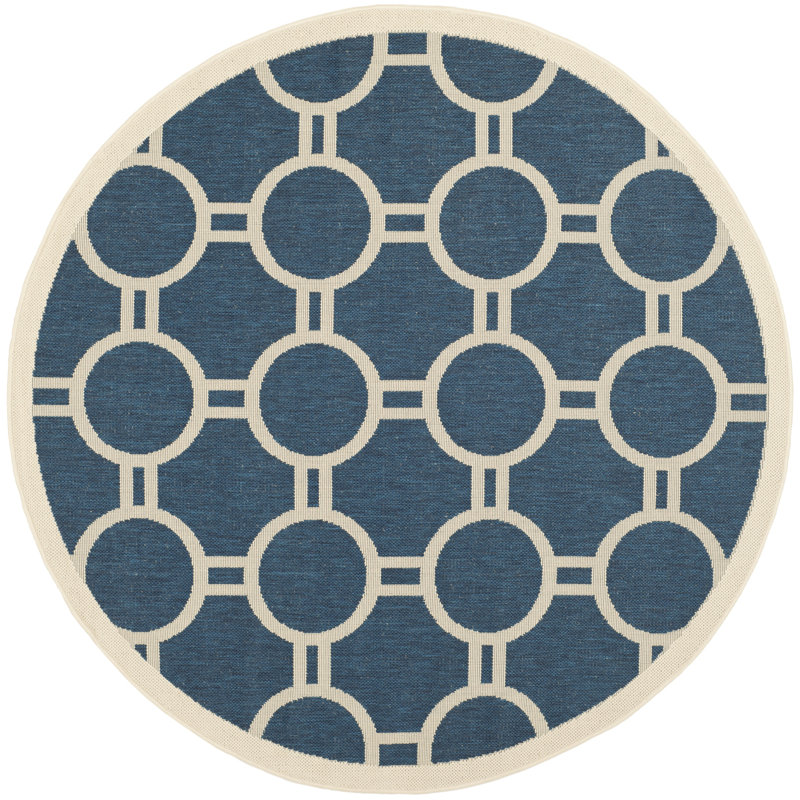 Tapis intérieur / extérieur bleu / beige Sayden, Rond 6 pi 7 po
