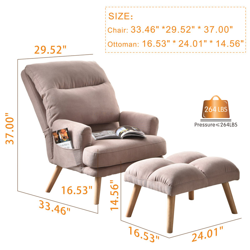 Alida 29.52'' Wide Lounge Chair and Ottoman, Pink Suede