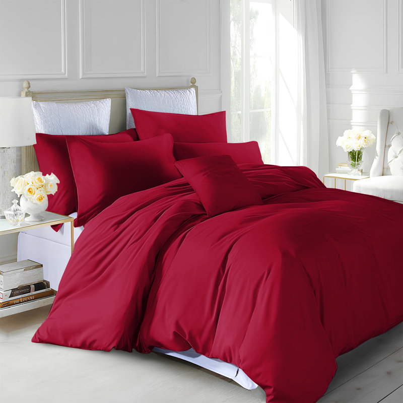 Marnisha Microfiber Solid Colour Duvet Cover Set with Pillowcases, Double Duvet Cover Set +2 Pieces Included, Burgundy