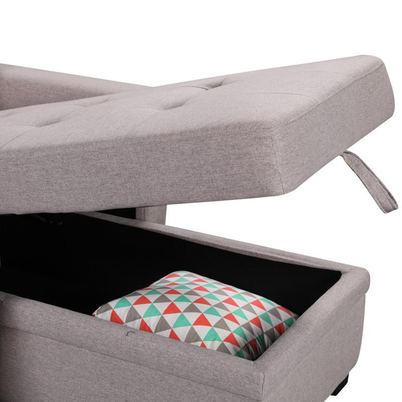 Reversible Sleeper Sectional Sofa with Storage Chaise, USB Charging Ports and Pocket, Grey