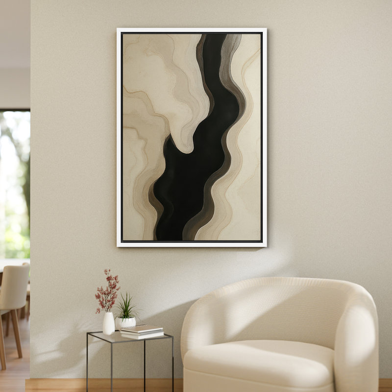 Reproduction d'art sur toile - Œuvre abstraite, décor moderne neutre pour le salon, H 24 po x l 16 po, Toile tendue, Blanc