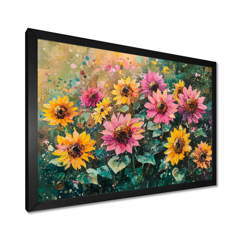 Doreon Spring Symphony of Pink Sunflowers II - art mural tournesols, Reproduction encadrée d'une seule photo