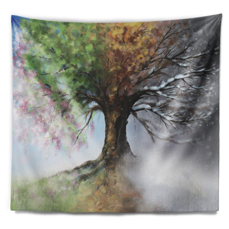 Arbre en polyester avec quatre saisons tapisserie avec accessoires suspendus inclus, H 50 po x l 60 po
