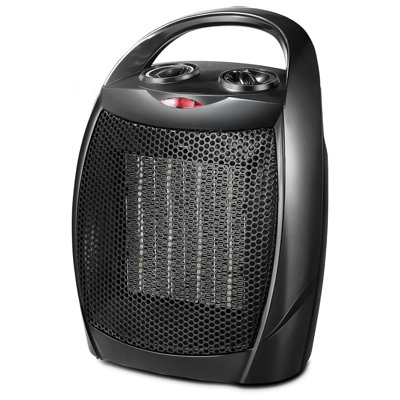 Small Ceramic Space Heater, Portable Electric Fan With Adjustable Thermostat And Overheat Protection, 750w/1500w, Black