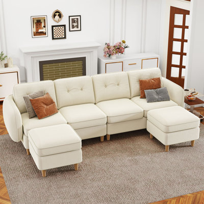 107'' Wide Velvet 6-Seater L/U-Shaped Sectional Sofa