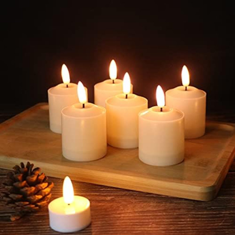 Bougies cylindriques étanches sans flamme scintillantes avec télécommande et minuterie, bougies votives à DEL 3D à piles pour lanternes intérieures / extérieures ivoire (piles incluses, 2 x 3,2 pouces)