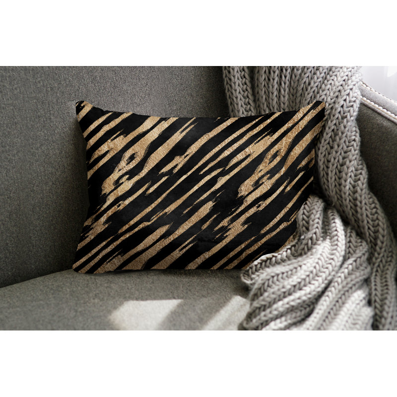 Coussin lombaire intérieur / extérieur abstrait Sana, Noir et or