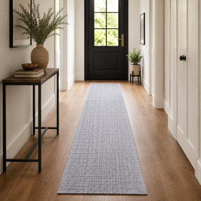 Tapis de couloir beige foncé en laine et en bambou tissé à la main | Tapis de couloir Modern