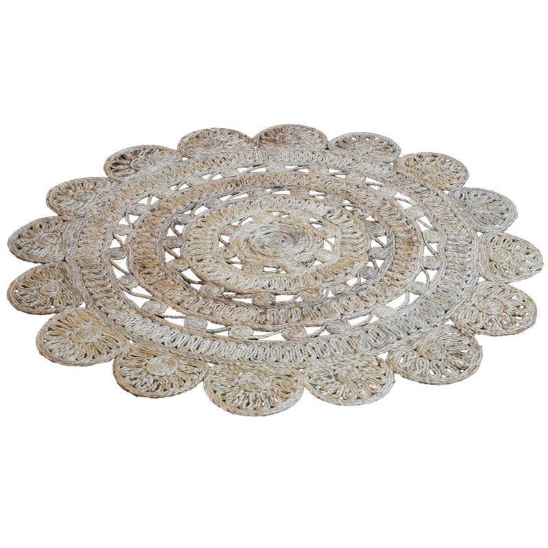 Rackers Hand Woven Jute Eco-Friendly Solid Area Rugs - Round, Beige Color, Oriental Design, Low Pile, Natural Fiber, Outdoor Indoor Handmade Area Rugs for Living Room, Bed Room