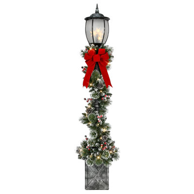 7' Pre-Lit Potted Lamp Post With Warm White LED Lights
