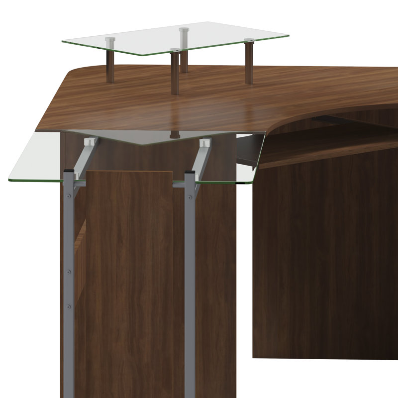 Cassiopeia Teakwood Laminate Corner Desk with Pull-Out Keyboard Tray and CPU Cart