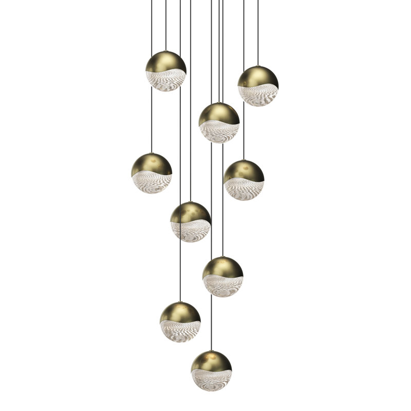 Grapes 9 - Light LED Cluster Pendant, 3.75" H x 13.75" W x 13.75" D, Brass, Clear