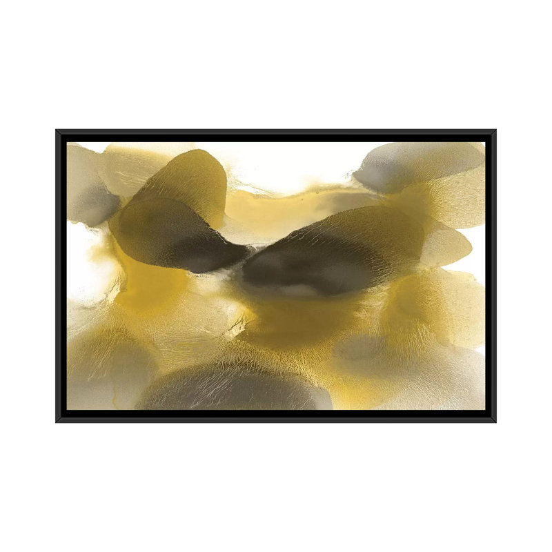 «Free form Gold on White», reproduction sur toile, H 18 po x l 26 po x P 1,5 po, Toile avec cadre noir, Pas de tapis
