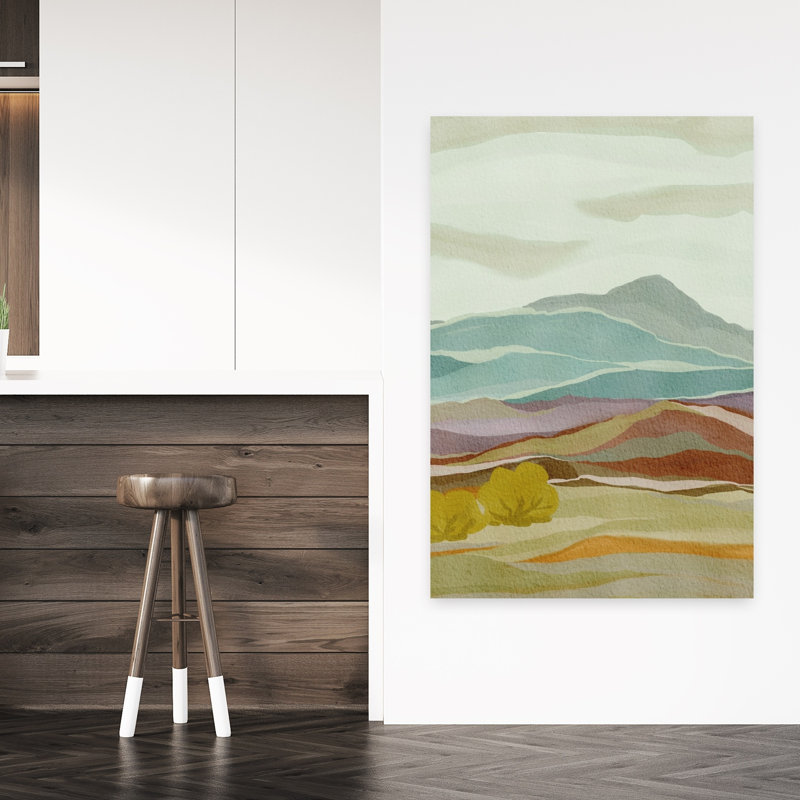Paysage de montagne abstrait, paysage paisible de montagne, art mural, 48" H x 32" W