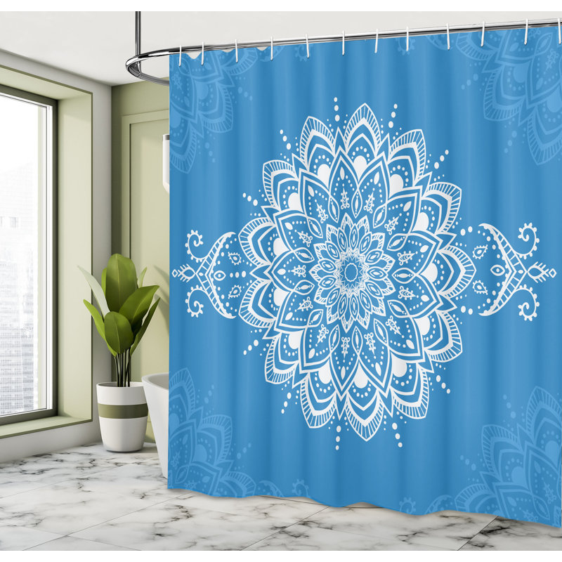 Floral Shower Curtain with Hooks Included, Sky Blue, 84" H x 69" W