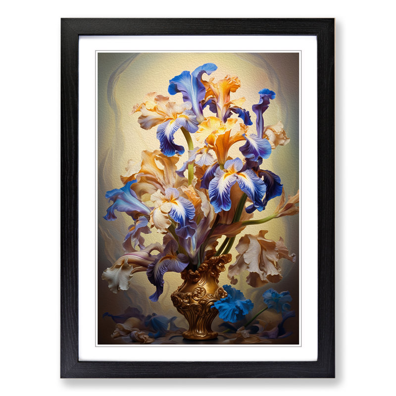 Iris Flower Baroque No.4 Framed Print, Black Framed, 64cm H x 46cm W x 2cm D