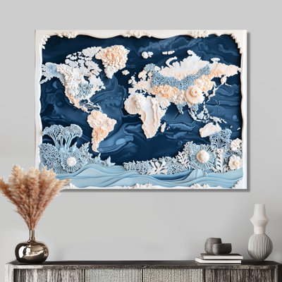 Carte du monde des océans I - décoration murale moderne en métal, impression sur carte du monde