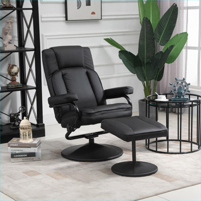 Living Room, Bedroom & Office Use |  Manual Swivel Recliner Armchair Compact Faux Leather Sleek Black