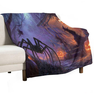 Halloween Witches House Spider Luxury Flannel Throw Blanket, Soft Warm Fuzzy Blanket for Living Room Sofa Bed Home Decor