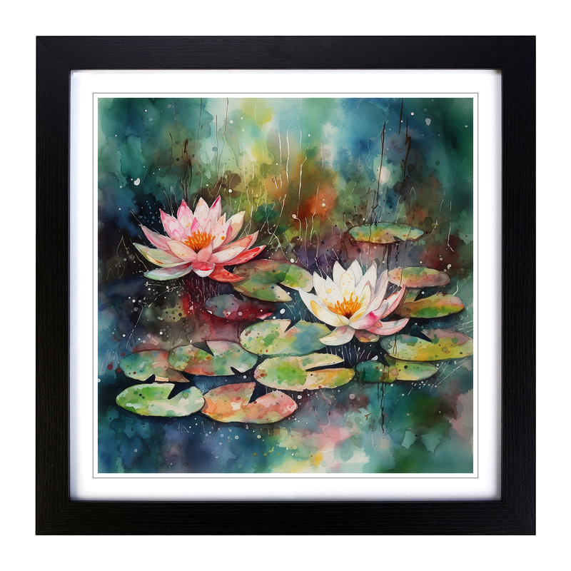 Water Lily Pond Splatter Art No.1 - Framed Print, Black