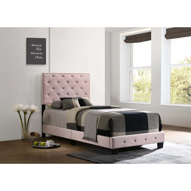 Anjelo Upholstered Standard Bed, Twin, Pink
