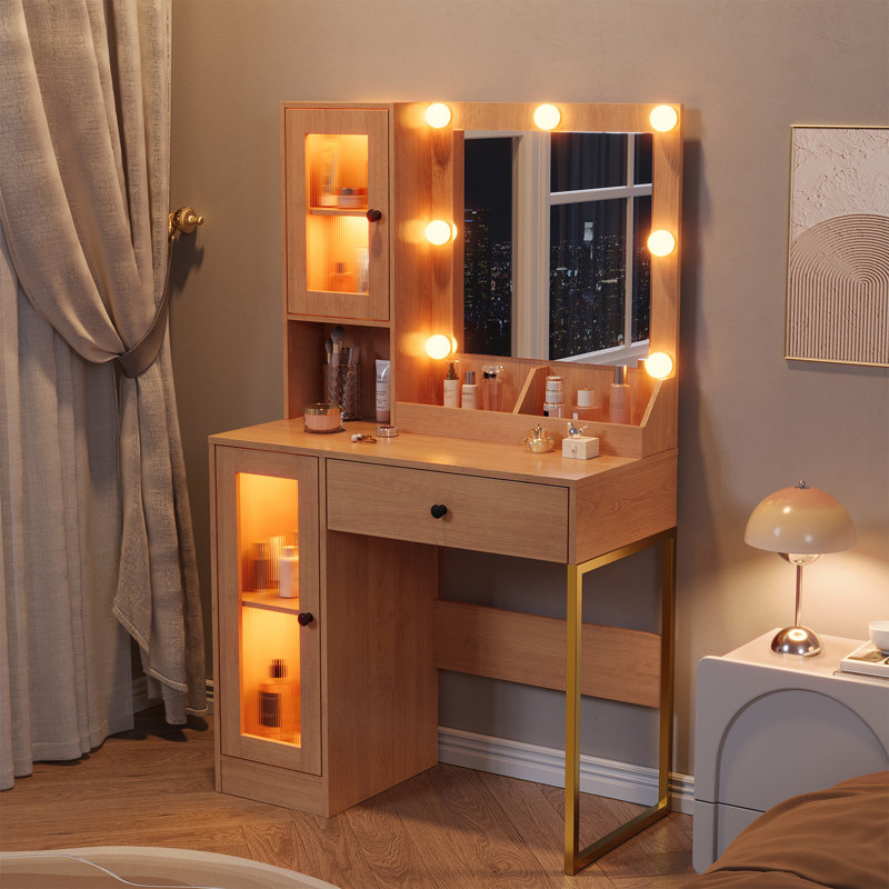 Dressing Table with Mirror, Yellow