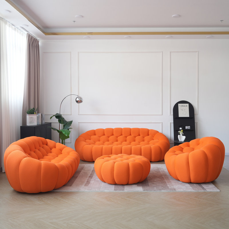 Ensemble de salon avec repose-pieds 4 pièces Cenie, Orange
