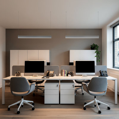Ensemble d'éclairage commercial Tessera, panneaux lumineux plats DEL de 30 x 120 cm avec suspensions linéaires argentées