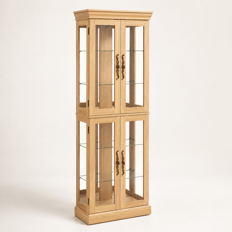 Vitrine de coin spacieuse avec portes en verre trempé, chêne clair, Chêne clair