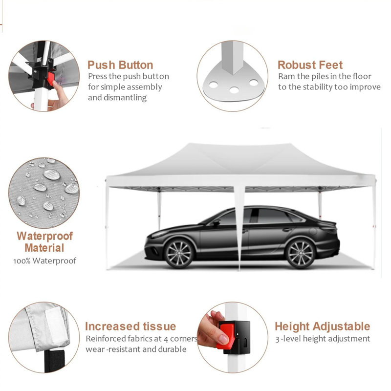 10x20 Pop Up Party Canopy Tents 3.0, Wind Resistant and Waterproof Upgrade Structure Easily Block UV Rays with 6 Outdoor Tents