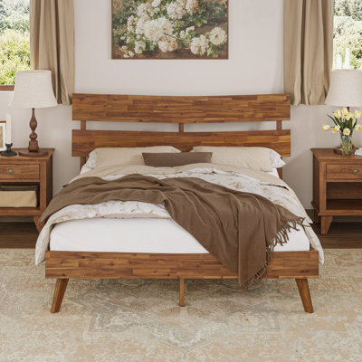 Solid Wood Bed Frame With Headboard