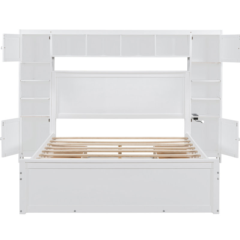 Grand lit blanc avec choix de rangement polyvalents - Armoire, tablette et tiroir Des connexions spacieuses, multifonctionnelles et électriques pour rehausser votre style de vie
