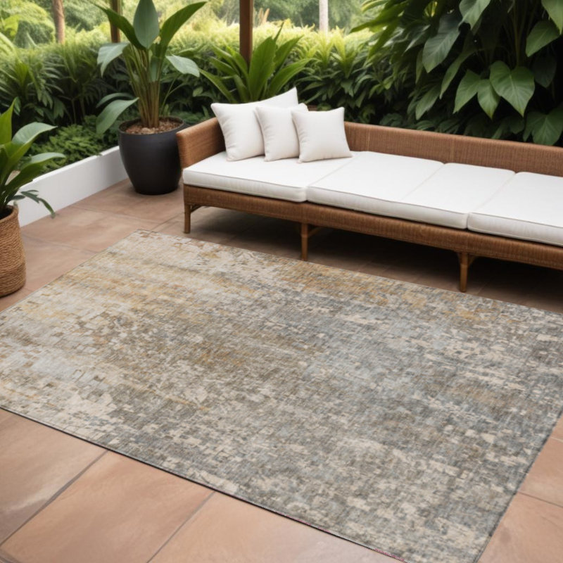 Tapis extérieur lavable abstrait gris et taupe 8 pi x 10 pi beige