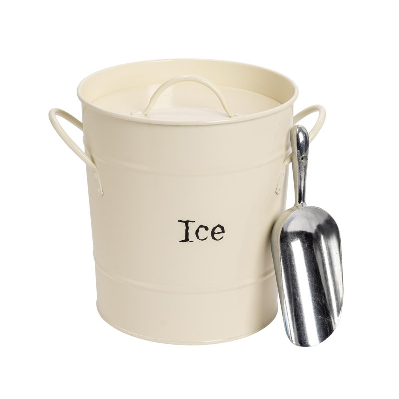 Harbour Housewares - Vintage Metal Ice Bucket with Scoop, Ivory