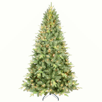 8FT Artificial Christmas Tree With 2535 PE&PVC Mixed Branch Tips, Prelit Hinged Premium Spruce Fake Xmas Trees, Hinged Branch & Foldable Base, Green