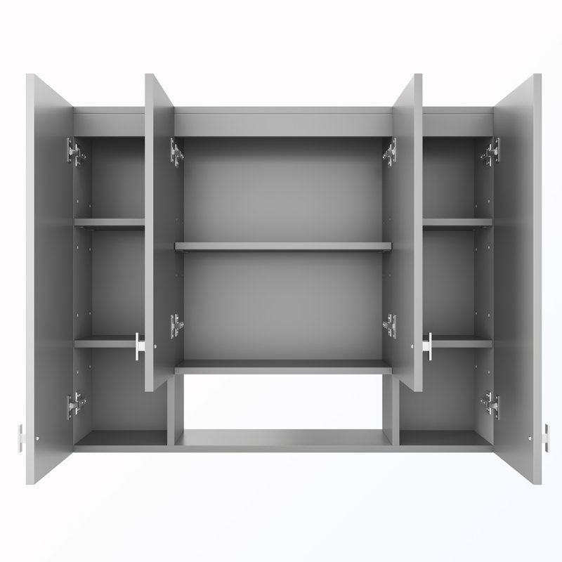 Wallmounted Softclosing Bathroom Cabinet With Adjustable Shelves, Gray