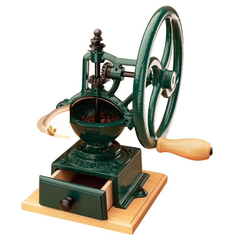 Manual Coffee Grinder - Cast Iron Coffee Bean Grinder with Conical Burr Grind, Adjustable Coarseness, Hand Crank, and Antique Design - Italian Made Espresso Accessories by Classic Cuisine (Green)