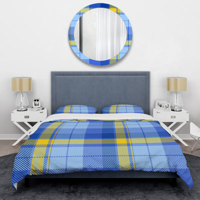 Tartan à carreaux bleus - ensemble de housse de couette abstrait - microfibre de polyester