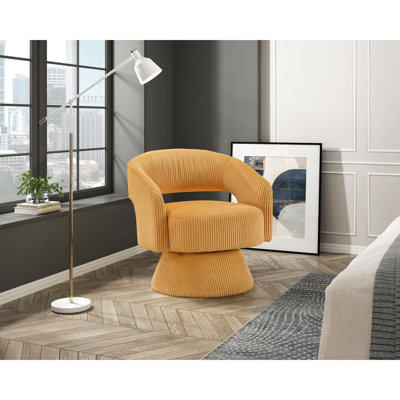 Fauteuil d'appoint moderne en velours côtelé jaune, pivotant à 360 degrés, structure en bois massif, siège confortable en velours côtelé avec base pivotante, siège qui rehausse le style de la maison